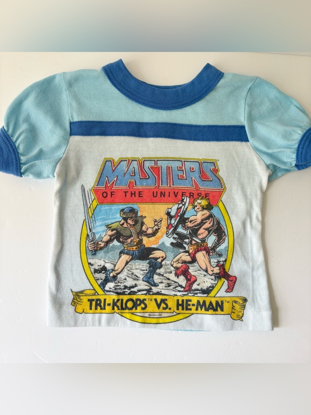 Vintage He-Man vs Tri-Klops Ringer Style Pajama Shirt MOTU 1983